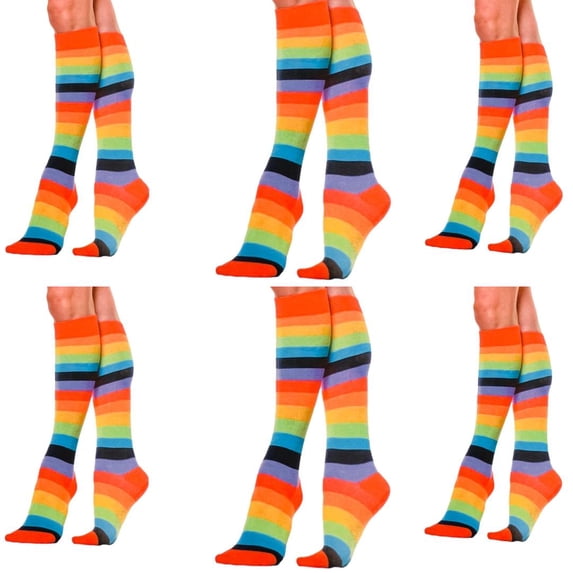 RAINBOW 6 PAIRS WOMENS KNEE HIGH SOCKS SIZE 9-11