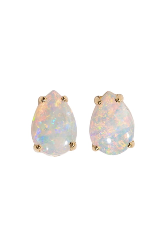 RAINBOW FANTASY POWDER 14KT GOLD AUSTRALIAN WHITE OPAL STUD EARRINGS