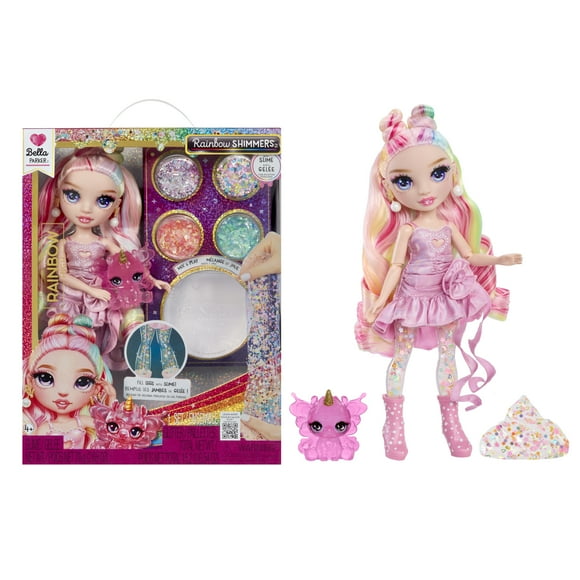 Rainbow High Rainbow Shimmers with Slime  Bella, Pink 11 Fashion Doll, Create a Rainbow Doll, Slime Kit, Pet Llama, Kids Gift 4+