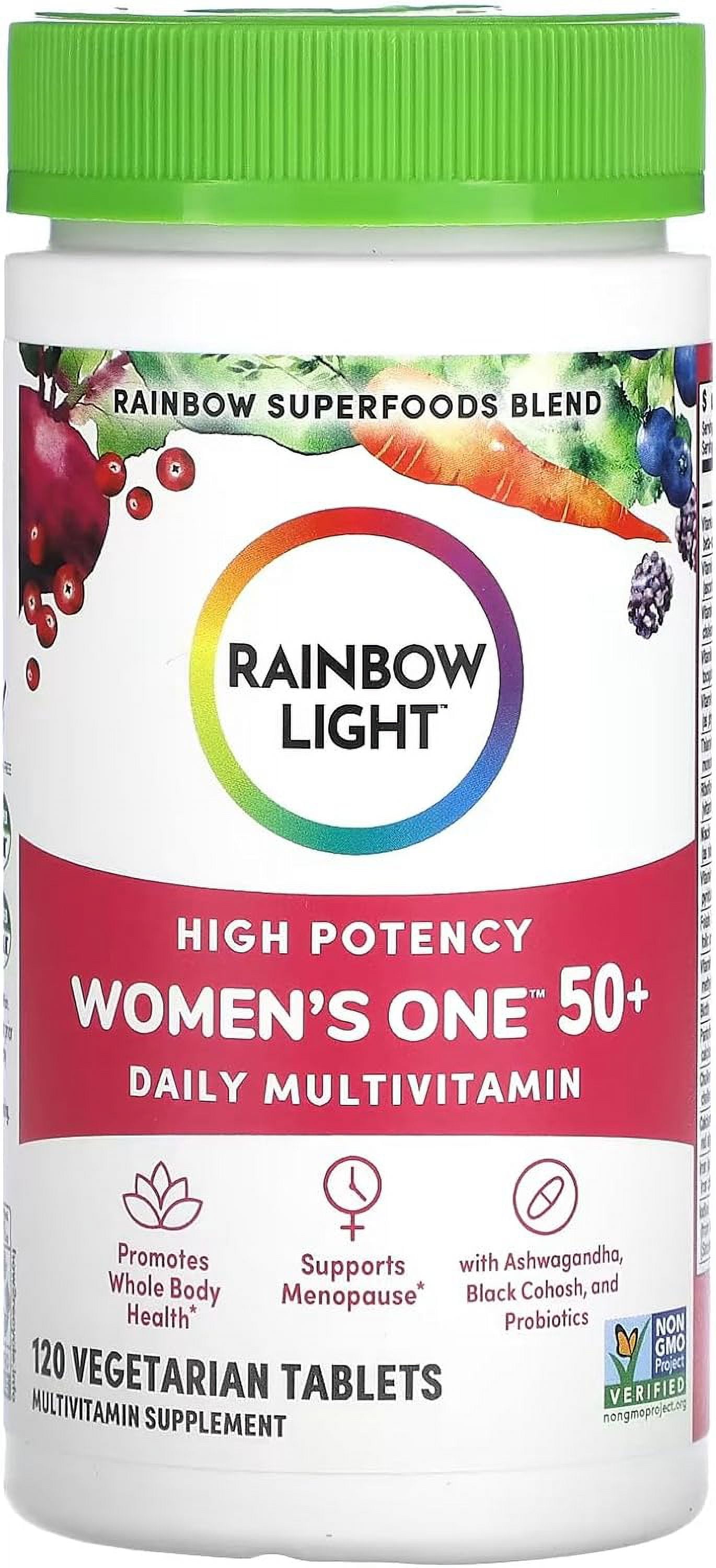 RAINBOW LIGHT Women's 50 Plus Multivitamin 120 Count, 120 CT, with Ashwagandha, Organic