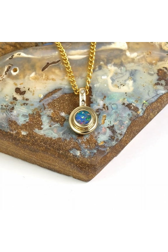 RAINBOW MOUNTAIN 14KT GOLD & DIAMOND NATURAL SOLID AUSTRALIAN OPAL NECKLACE
