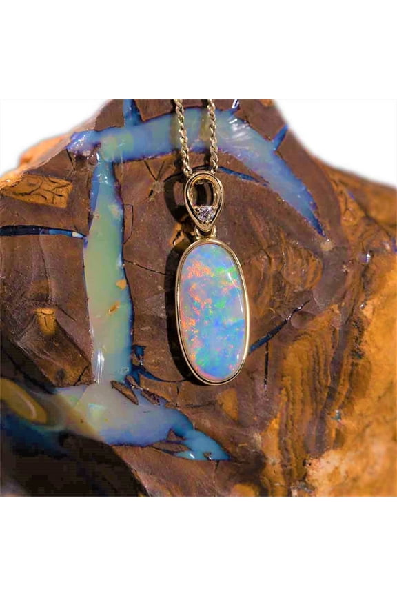 RAINBOW POWDER FLASH 14KT GOLD NATURAL SOLID AUSTRALIAN WHITE OPAL NECKLACE