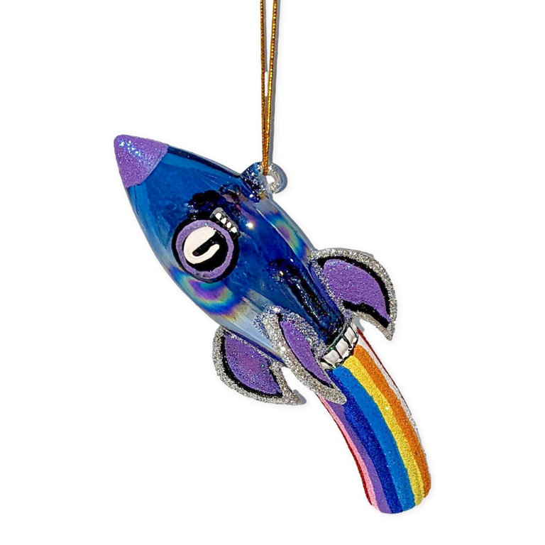 RAINBOW ROCKET SHIP Retro-Style Glass Christmas Ornament, by Cody Foster - Walmart.com