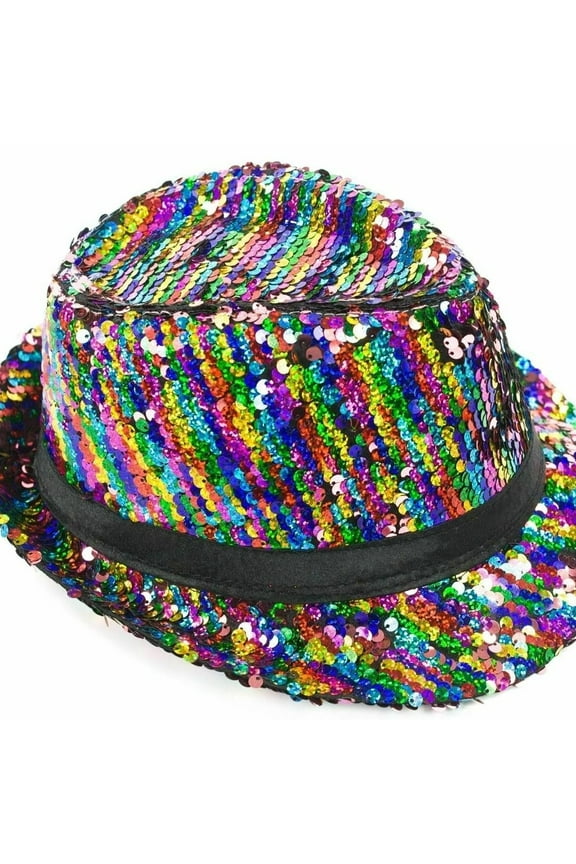 RAINBOW SEQUIN Trilby Fabric Fedora HAT Beach Sun Fedora Men or Women 030 party - New with box/tags