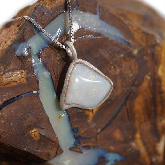RAINBOW SPLASH DROP AUSTRALIAN WHITE OPALIZED SHELL NECKLACE