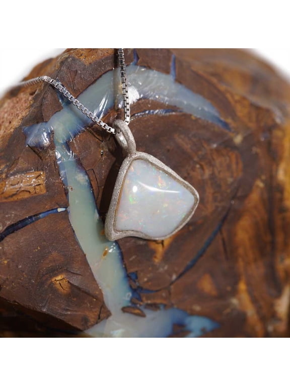 RAINBOW SPLASH DROP AUSTRALIAN WHITE OPALIZED SHELL NECKLACE