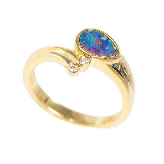 RAINBOW SURPRISE 18KT GOLD PLATED AUSTRALIAN BLACK OPAL RING