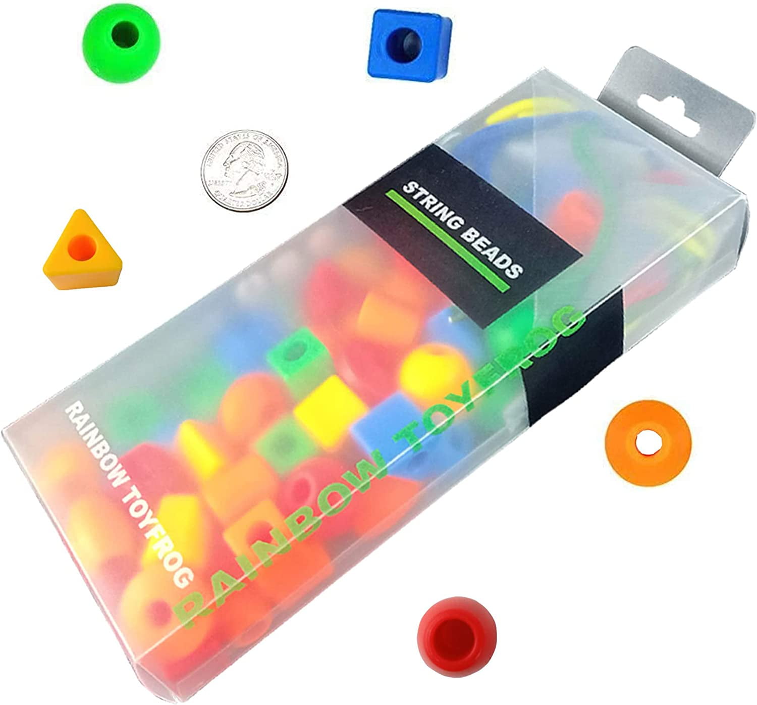 RAINBOW TOYFROG Lacing Beads for Toddlers (60 Stringing Beads,4 Strings