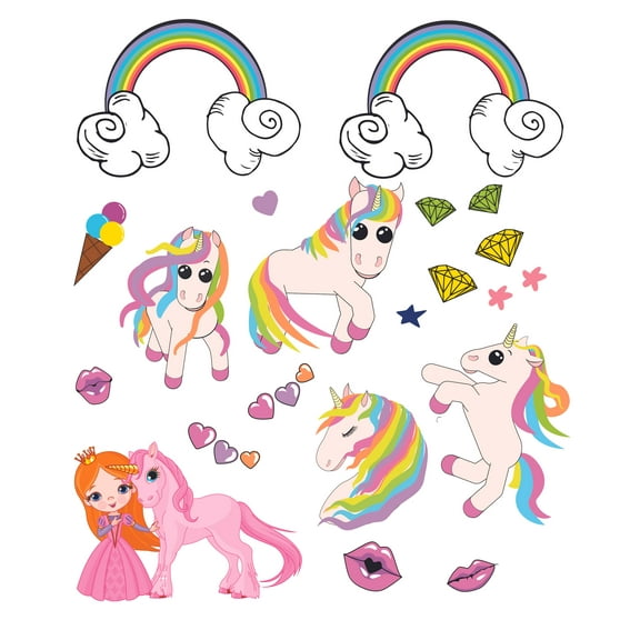 RAINBOW UNICORN - Removable Multicolored Vinyl Decoration Kids Girls Bedroom Fairytale Fantasy Design Rainbows & Unicorns Adhesive Wall Decal Sheet - Legendary Creature Wall Sticker 8" x 10"