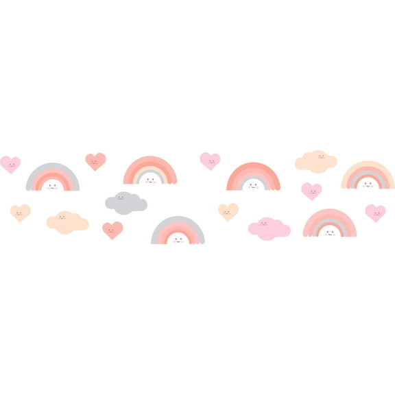 RAINBOWS & HEARTS - Vinyl Home Nursery Art Boho Rainbows Hearts & Clouds Decoration Design Removable Wall Decal - Kids Bedroom Living Room Multicolored Decor Wall Sticker 30" x 15"