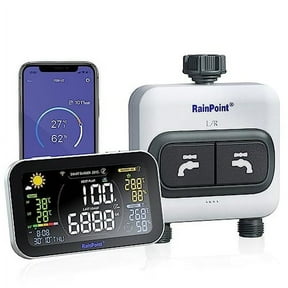 RAINPOINT 2 Outlets WiFi Sprinkler Timer, Automatic Water Garden Irrigation System, 2.4GHz Wi-Fi App Controlled, Bundle with LCD Display Hub