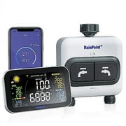 RAINPOINT 2 Outlets WiFi Sprinkler Timer, Automatic Water Garden Irrigation System, 2.4GHz Wi-Fi App Controlled, Bundle with LCD Display Hub