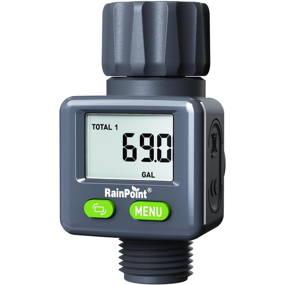 RainPoint Bi-Directional Smart Garden Hose Flow Meter with Real-Time Tracking and Usage Alert for Water Consumption