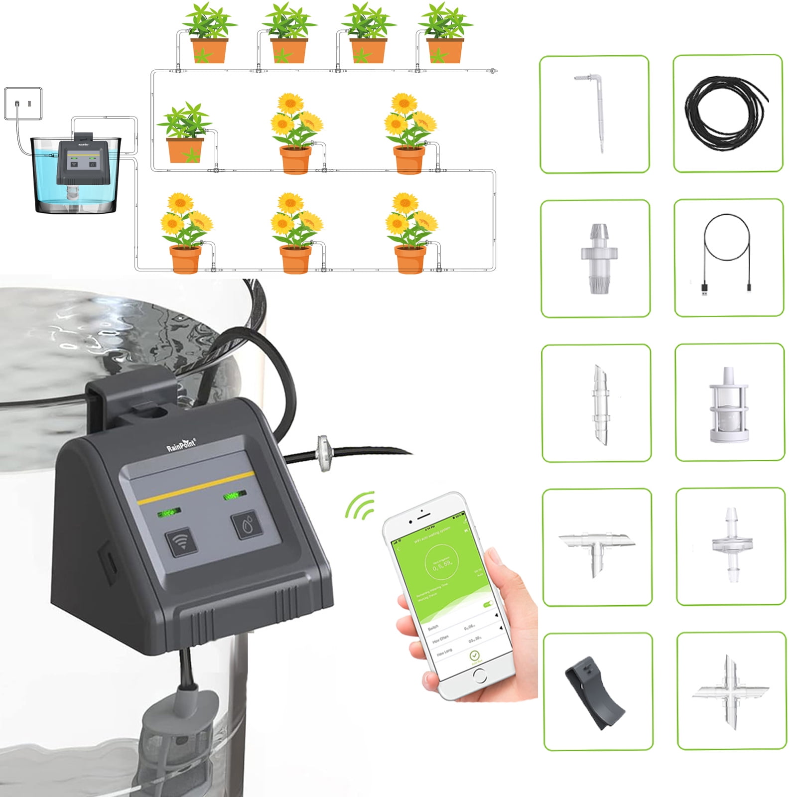 RAINPOINT Drip Irrigation Kit with WiFi Timer Pump, Indoor Automatic