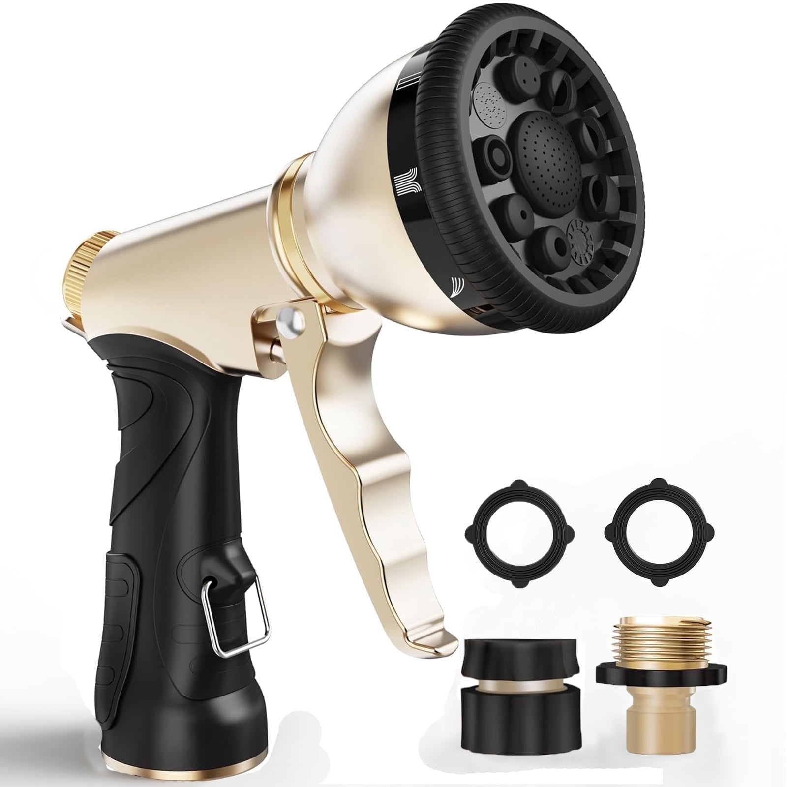 RainPoint Garden Hose Nozzle Sprayer, Watering Nozzles Heavy Duty Metal Flow Control 9 Types of Sprays,Black