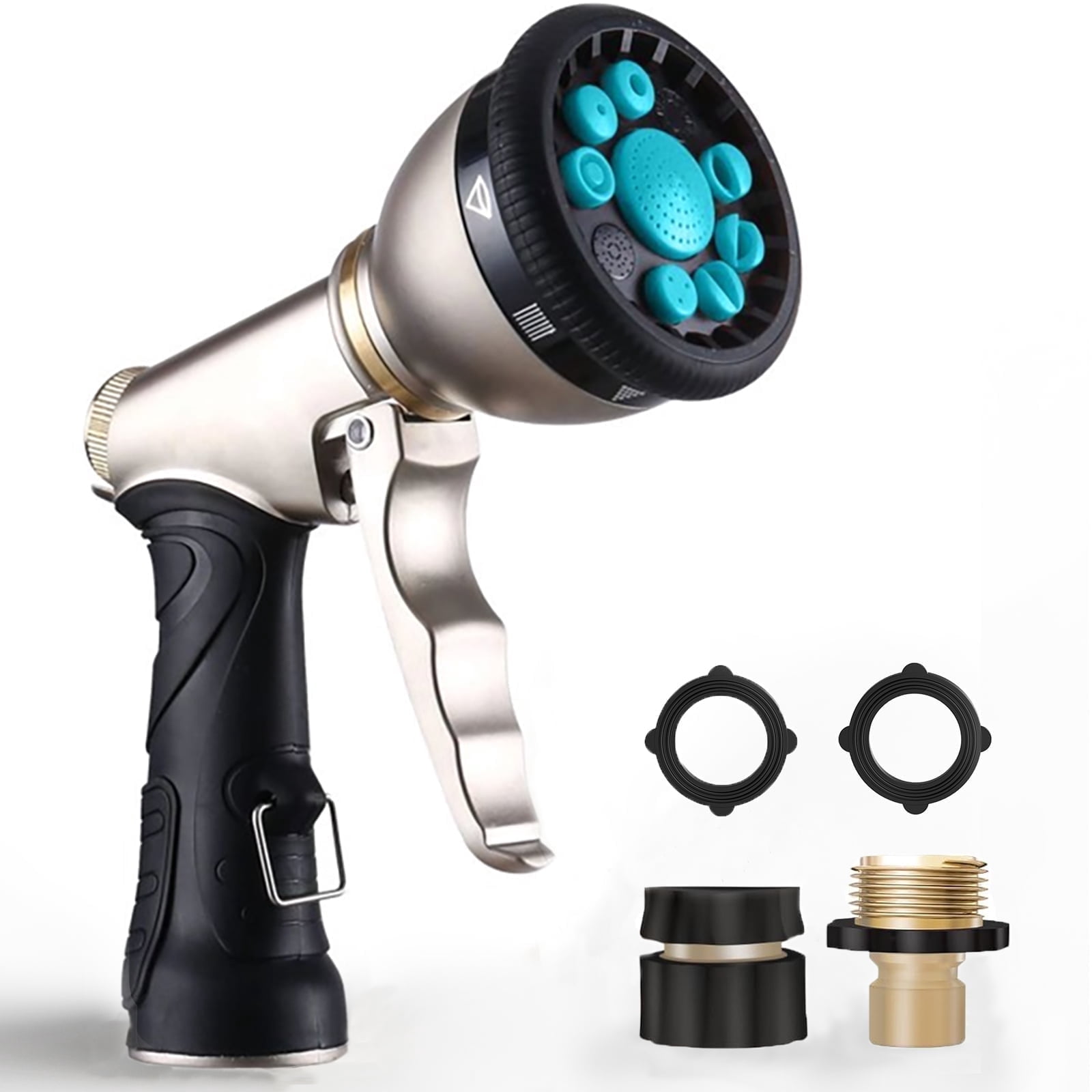 RainPoint Garden Hose Nozzle Sprayer, Watering Nozzles Heavy Duty Metal  Flow Control 9 Types of Sprays,Blue