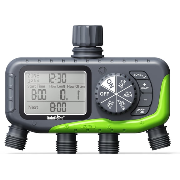 RainPoint Garden Hose Timer, 4 Outlets Water Timer Programmable Sprinkler Timed Watering Controller System Faucet Timer for Lawn Yard