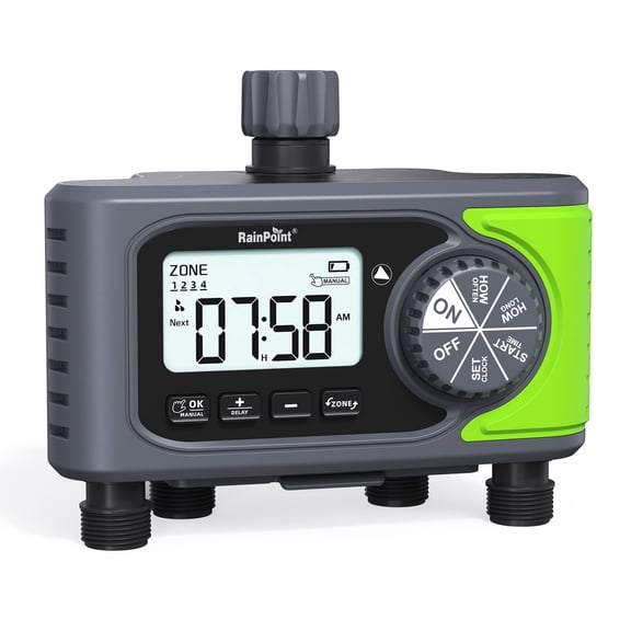 RainPoint Garden Hose Timer, 4 Outlets Water Timer Programmable Sprinkler Timed Watering Controller System Faucet Timer for Lawn Yard, ITV405