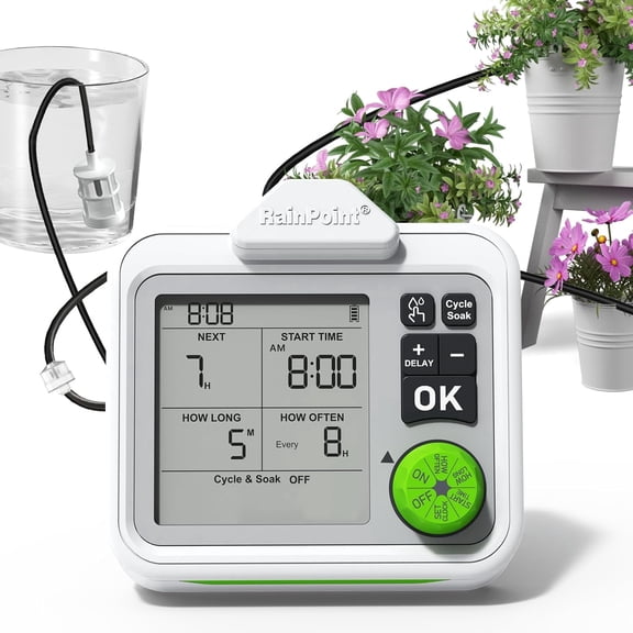 RAINPOINT Large Display Automatic Plant Waterer Indoor for Pot Plant,Cycle & Soak Mode Vacation Self Watering Drip Irrigation System Device Kit Herb Garden