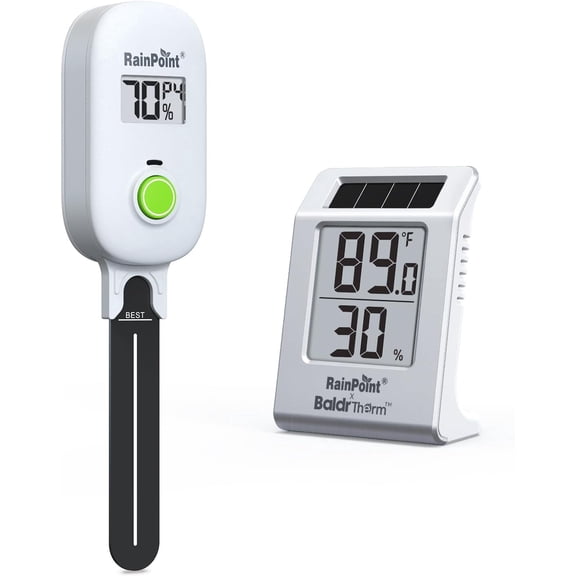 RAINPOINT Light-Driven Thermo-Hygrometer & Smart Digital Wireless Soil Moisture Meter (WiFi Hub Needed) Kit, Real-time Monitor Sensor Gardening Plant Care Essentials