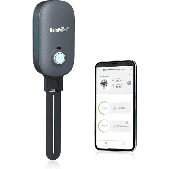 RainPoint Smart Soil Moisture & Air Temperature Tester with Bluetooth App Control, 20-Plant Library, Auto-Watering via ITV102b Timer & TWG009 Hub