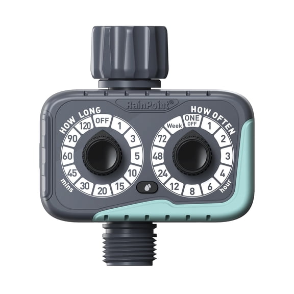 RAINPOINT Sprinkler Timer, 2 Dial Garden Hose Water Timer Automatic Programmable, Weatherproof for Lawn, Plants & Drip Irrigation