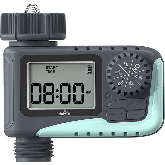 RAINPOINT Sprinkler Timer,Water Timer Programmable Garden Outdoor Hose Feature Timer with Rain Delay/Manual/Automatic Watering System,Waterproof Digital Irrigation Timer System for Lawns Pool,1 Outlet