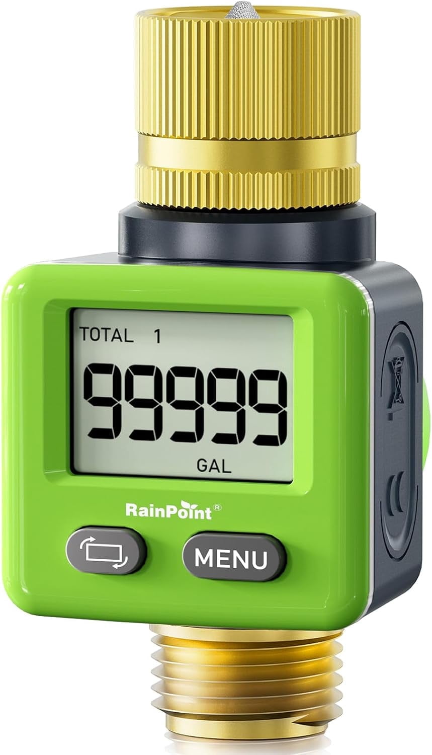 RainPoint Water Flow Meter Pure Brass Connector ±5% Accuracy 180° Flip ...