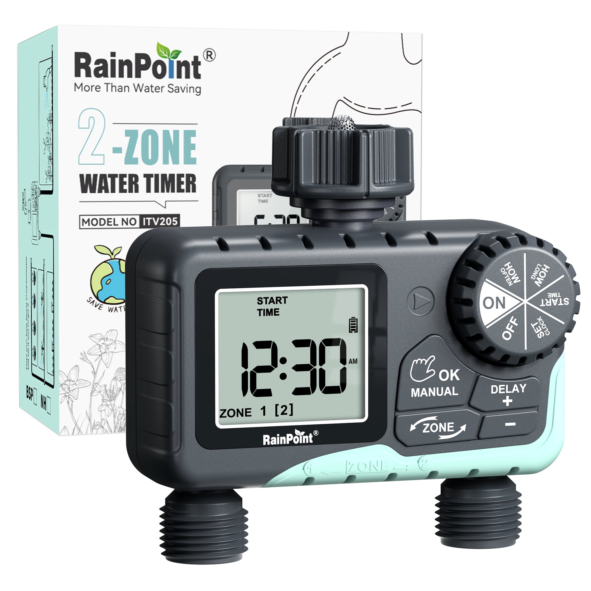 RAINPOINT Watering Timer 2Outlet, Garden Watering Sprinkler Timer