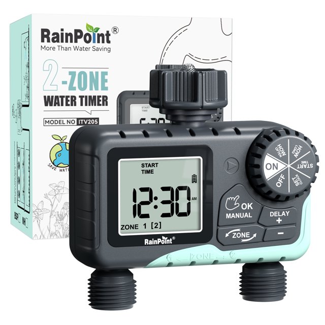 RAINPOINT Watering Timer 2Outlet, Garden Watering Sprinkler Timer