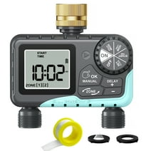 RAINPOINT Water Timer 2 Zone, Digital Sprinkler Timer with Rain Delay/Manual / Automatic Irrigation Hose Timer (ITV205-Brass Inlet)
