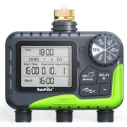RainPoint 3 Zone Hose Timer with Brass Inlet Irrigation Sprinkler Timer, Large LCD Display, Rain Delay and Manual/Auto Mode, IP65 Waterproof for Yard/Garden Watering