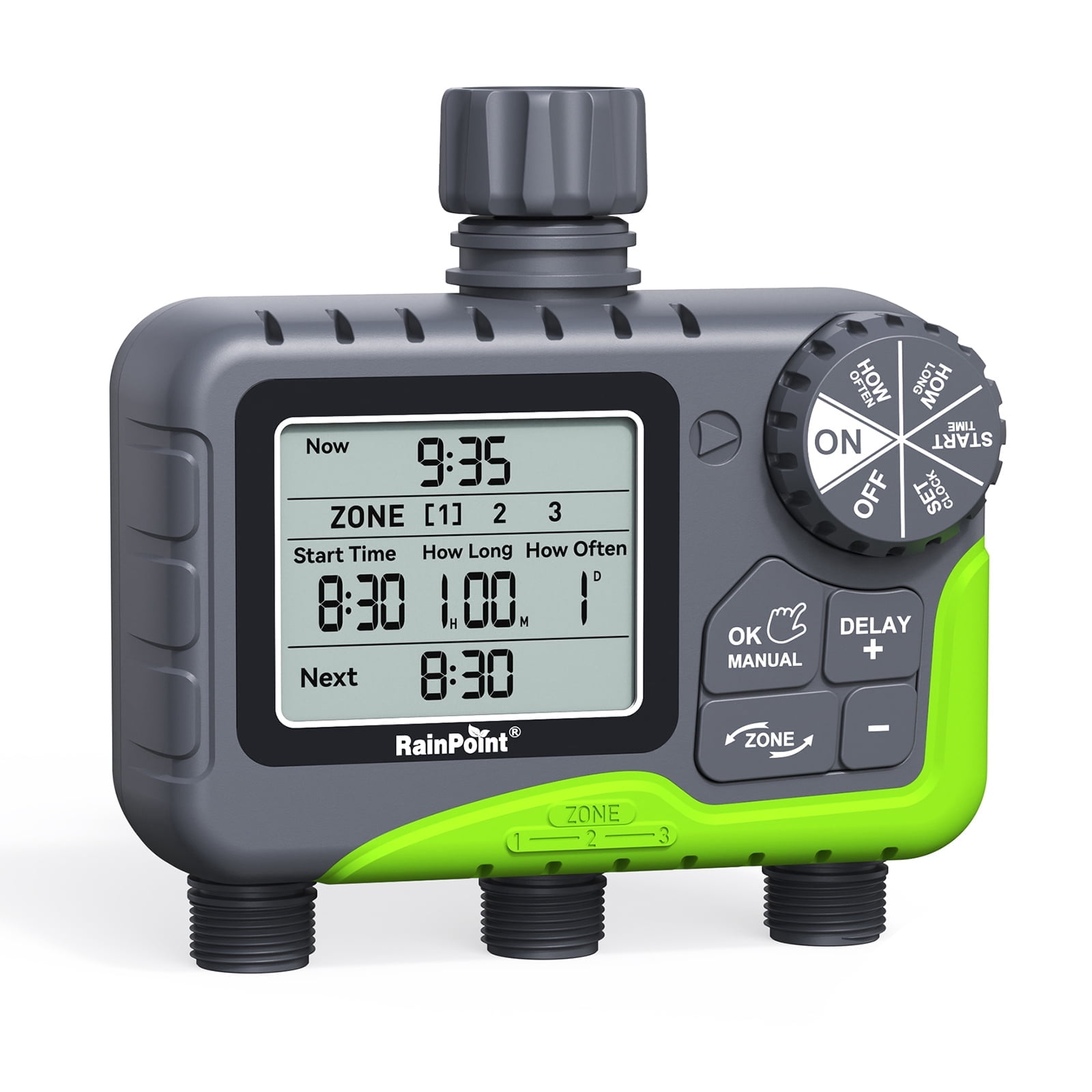RainPoint 3-Zone Digital Water Timer, Programmable Garden Hose Timer ...