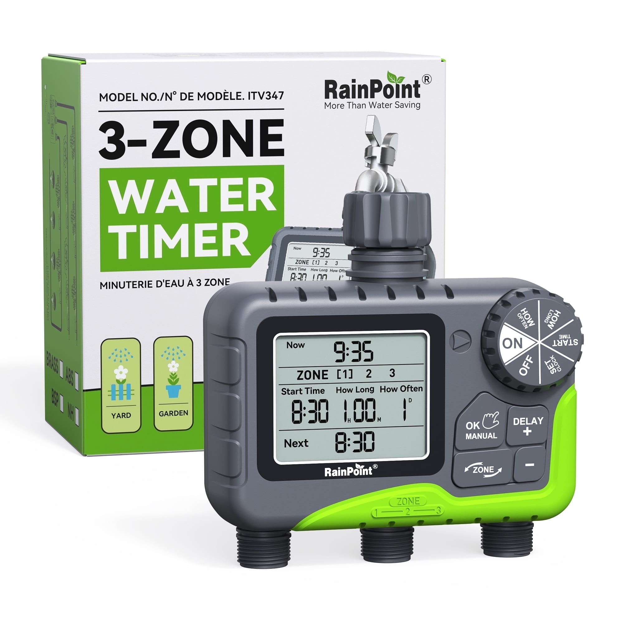 RainPoint 3-Zone Digital Water Timer, Programmable Garden Hose Timer ...