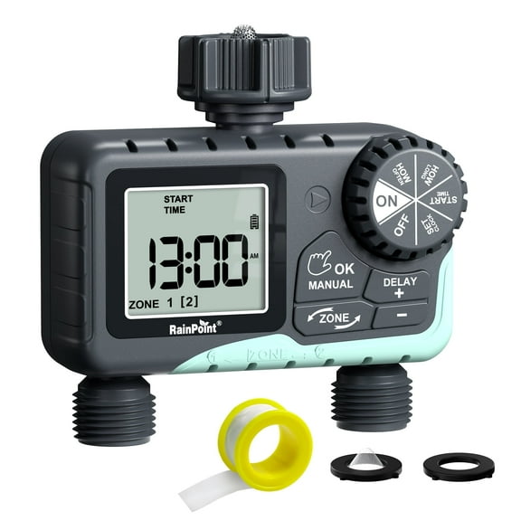 RainPoint Digital Water Timer 2-Zone Watering Controller Sprinkler Timer Automatic Irrigation for Lawn(ITV205)