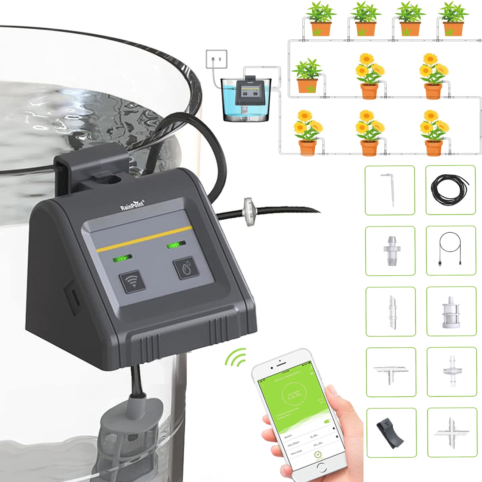 RAINPOINT Wifi Drip Irrigation Kit, Indoor Automatic Watering System