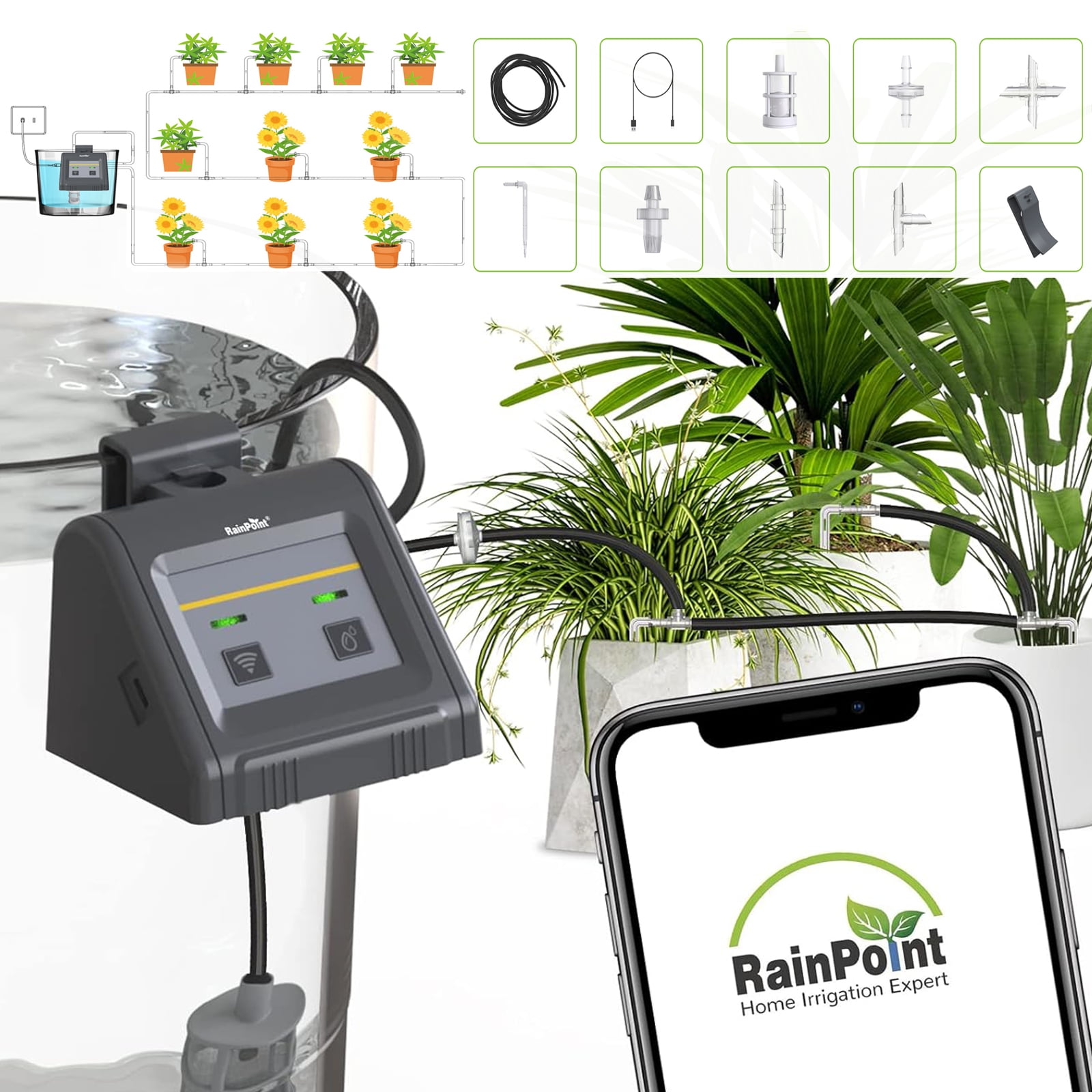 RAINPOINT Wifi Drip Irrigation Kit, Indoor Automatic Watering System