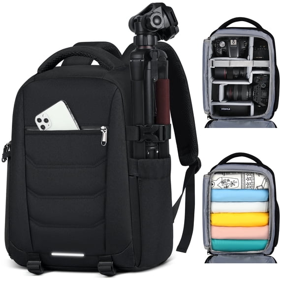 RAINSMORE 14 Inch Laptop Bag Camera Backpack with Rain Cover Anti Theft Travel Case Waterproof Large Capacity Photography Backpack,Black