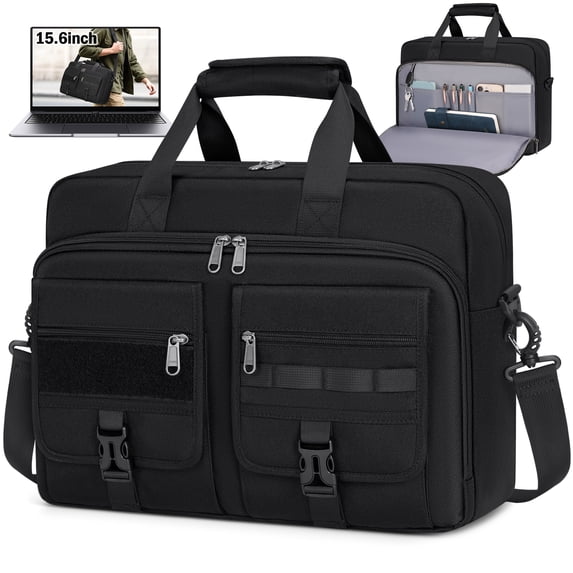 RAINSMORE 15.6 Inch Laptop Bag for Men Messenger Bag Business Laptop Briefcase with MOLLE System Large Travel,Black