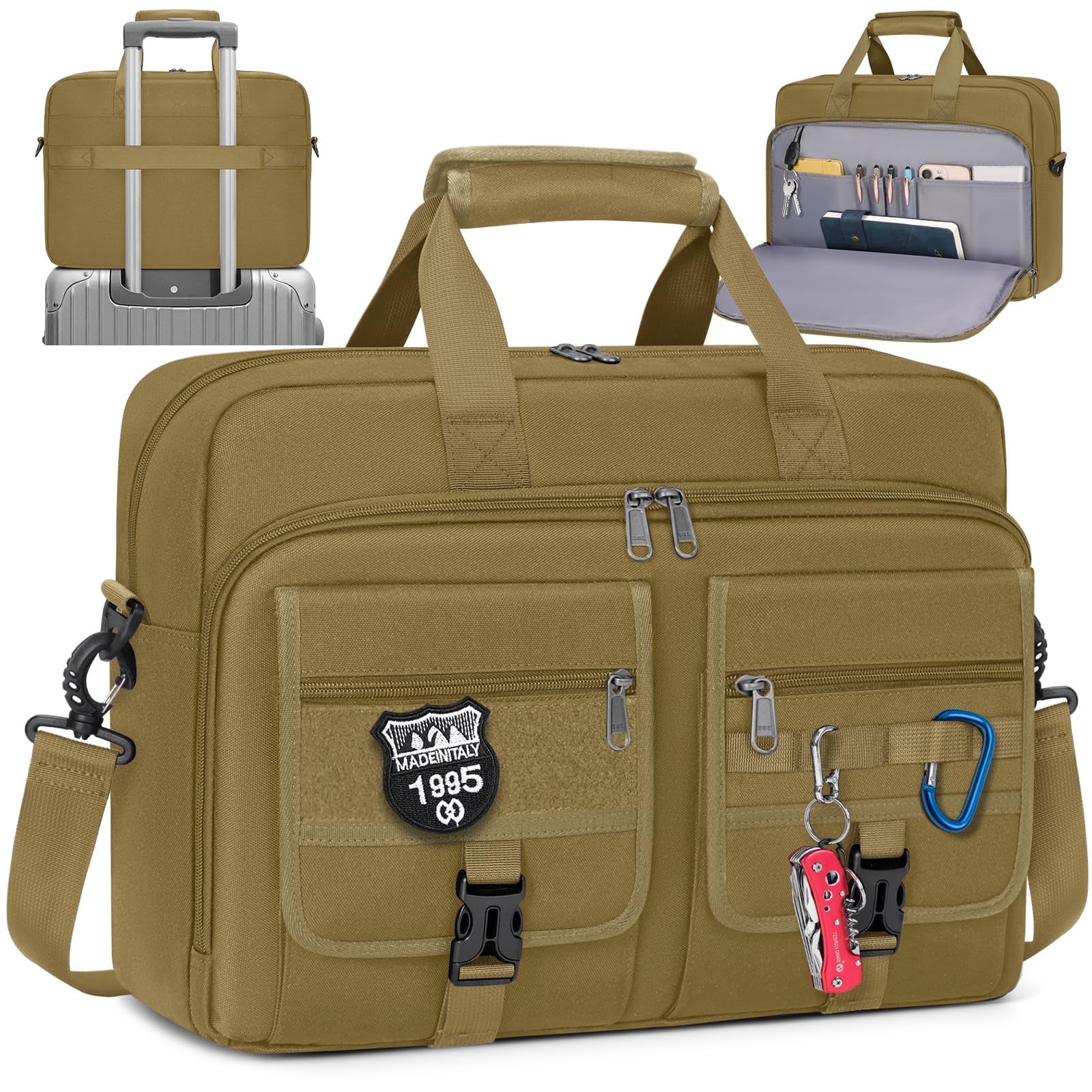 RAINSMORE 15.6 Inch Laptop Bag for Men Messenger Bag Business Laptop Briefcase with MOLLE System Large Travel,Khaki