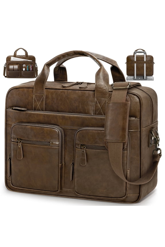 15.6 Inch Messenger Bag for Men Vintage PU Leather Laptop Bag Waterproof Computer Briefcases for Men Retro Mens Briefcase Satchel Bag for Work Office Business Travel,Brown