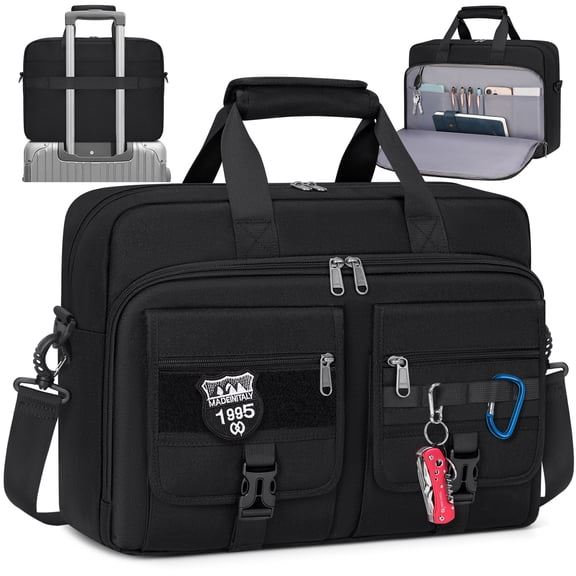 RAINSMORE 17.3 Inch Laptop Bag for Men Messenger Bag Business Laptop Briefcase with MOLLE System Large Travel,Black