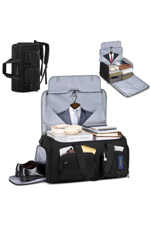 45L Convertible Garment Bags for Travel Garment Duffle bag for Hanging Clothes,3 in 1 Suit Travel Bag for Business Trips with Shoulder Strap,Carry On Suit Luggage for Men Women,Black