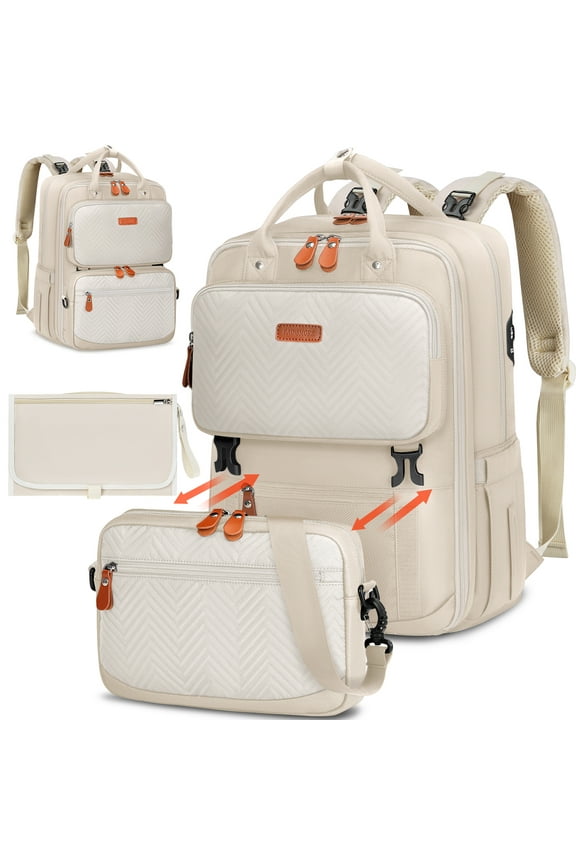 Diaper Bag Backpack Waterproof Travel Diaper Bag with Changing Pad Stroller Straps Baby Backpack for Moms Dads Essentials Organizer,Beige