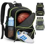 RAINSMORE Basketball Bag Backpack with Separate Ball Holder Shoe Compartment Water Resistant Basketball Bookbag, Sport Equipment Bags for Volleyball, Soccer, Gym Black