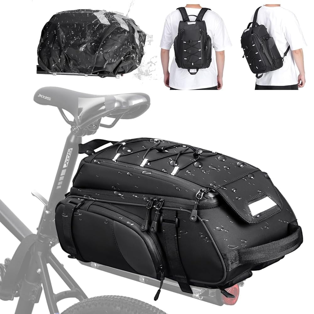 Backpack Rack Bike RAINSMORE Bike Bags for Bicycle Rear Rack 15L Waterproof Bike Ebike ...