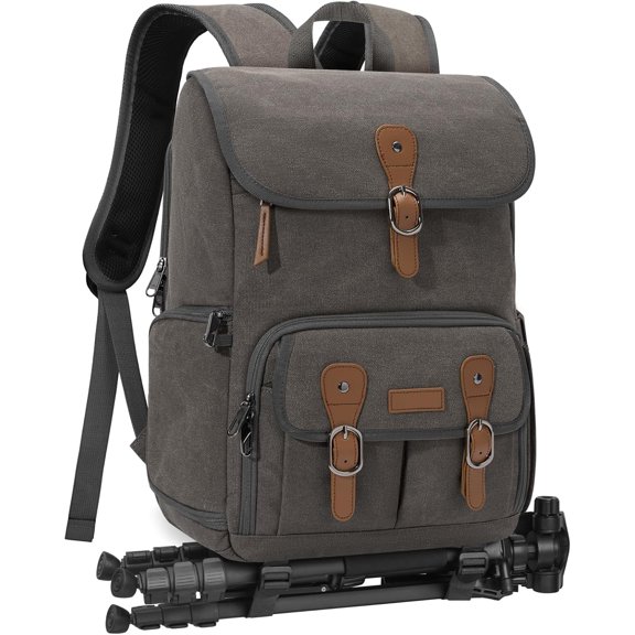 RAINSMORE Camera Bag Backpack 15.6 Inch Laptop Camera Bag for Photographers Anti-Theft Photography Bags Case with Tripod Holder & Rain Cover, DarkGray