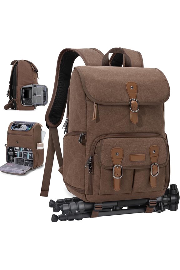 Camera Bag Backpack 15.6 Inch Laptop Camera Bag for Photographers Anti-Theft Photography Bags Case with Tripod Holder & Rain Cover, Coffee