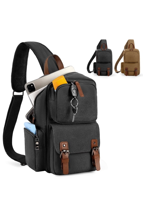 Canvas Cross Body Messenger Bag for Men Women Shoulder Small Sling Bag Backpack for Travel Hiking,Black