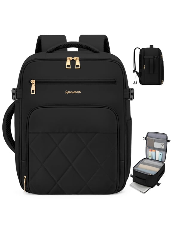 Carry On Travel Backpack, 24L Laptop Backpack for Everyday on Airplane Weekender Hiking Backpack Waterproof Dry Wet Multi‑Pocket Luggage Daypack for Business Trip,Black